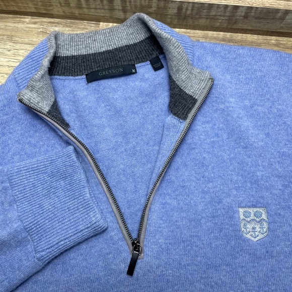 Greyson Blue Wool Cashmere Blend Quarter Zip Sweater Crest Logo Mens Medium Soft - Picture 2 of 7